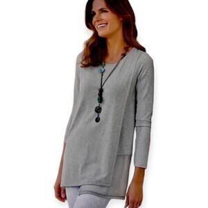 NEW Soft Surroundings layered Tunic top ladies oversize heather gray long sleeve
